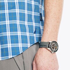 NAVTECH TRIM FIT PLAID SHORT-SLEEVE SHIRT,Pure Adriatic Sea Wash,large