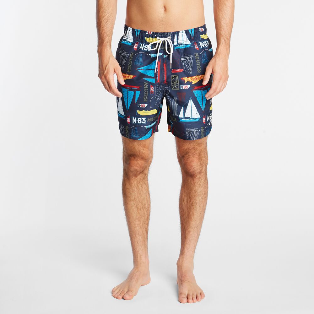 6" BOAT PRINT QUICK-DRY SWIM,Navy,large
