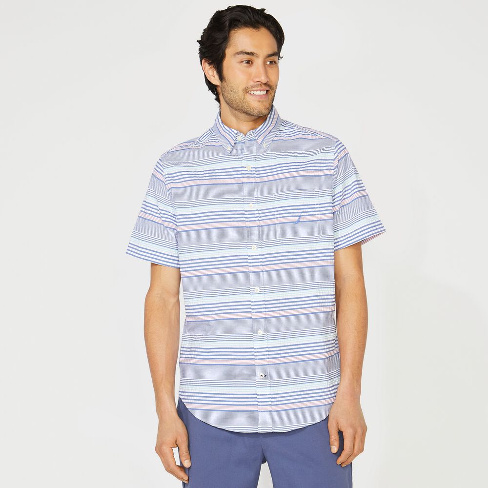 CLASSIC FIT SEERSUCKER STRIPE SHIRT,Star Sapphire,large