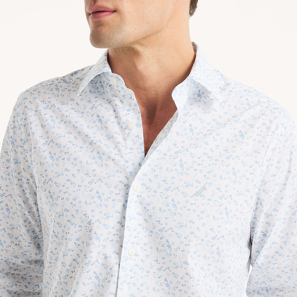 Classic Fit Wrinkle-Resistant Printed Shirt,Bright White,large