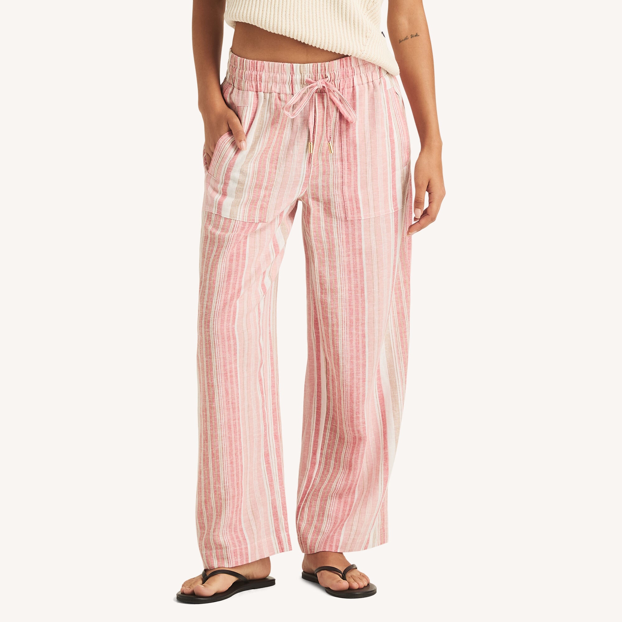 Striped Linen Pant,Sunguard Red,large