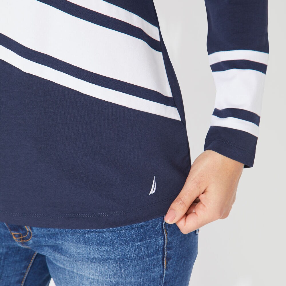 DIAGONAL STRIPE KNIT TOP,Stellar Blue Heather,large