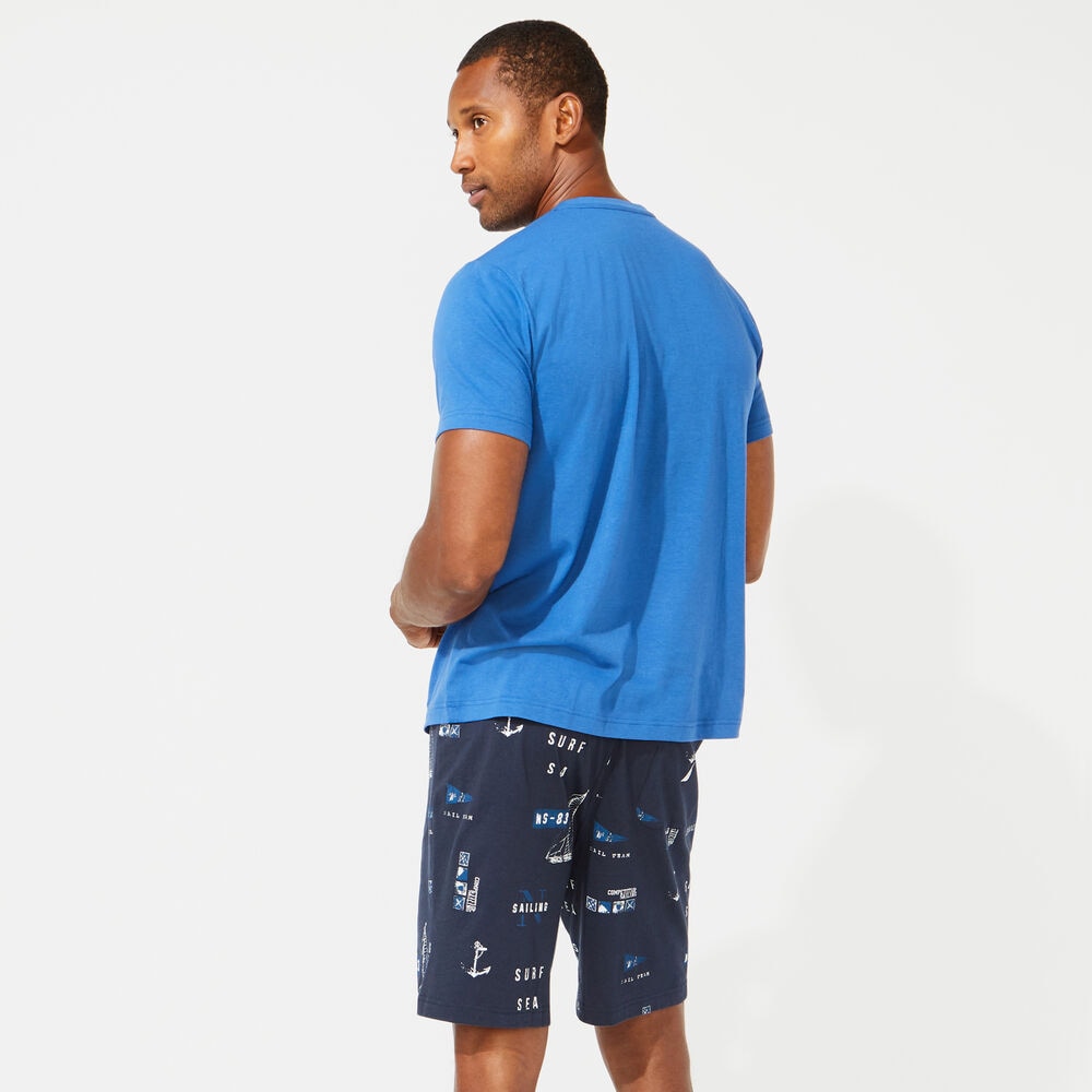 SLIM FIT SHORT SLEEVE AND KNIT SHORT PAJAMA SET,Windsurf Blue,large