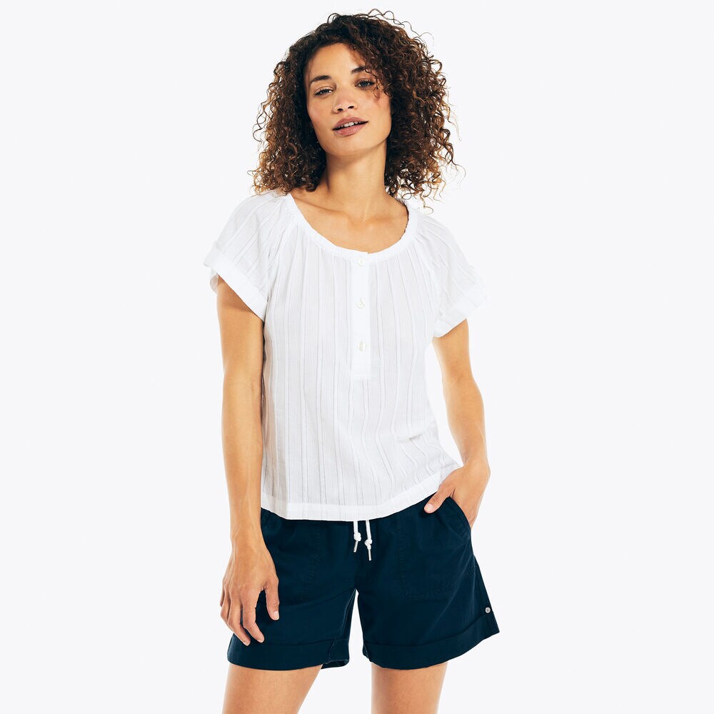 SPLIT-NECK SHORT-SLEEVE HENLEY,Bright White,large