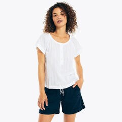SPLIT-NECK SHORT-SLEEVE HENLEY,Bright White,large