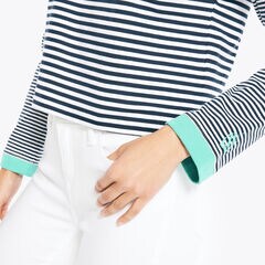 CROPPED STRIPED LONG-SLEEVE T-SHIRT,Bright White,large