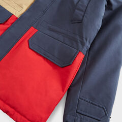 SUSTAINABLY CRAFTED COLORBLOCK FAUX FUR TRIMMED PARKA,Navy,large