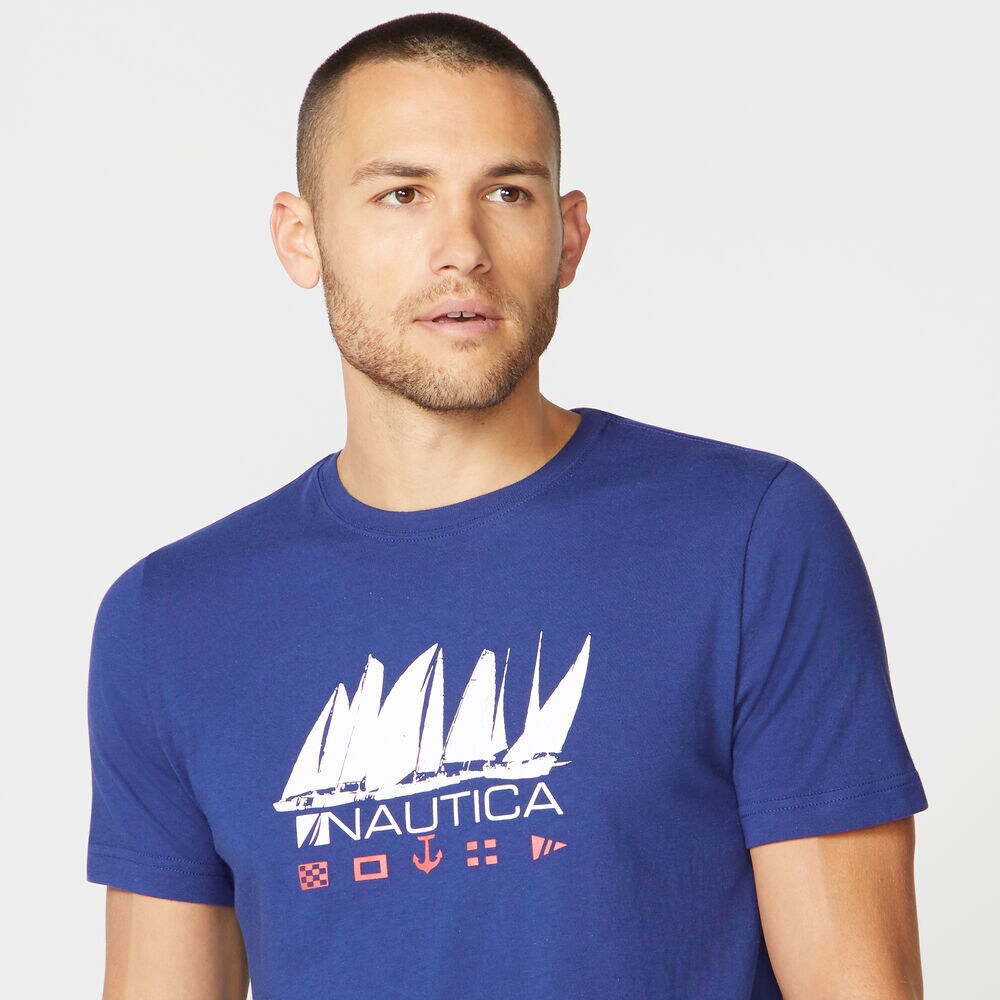 BOAT PRINT SLEEP T-SHIRT,Estate Blue,large