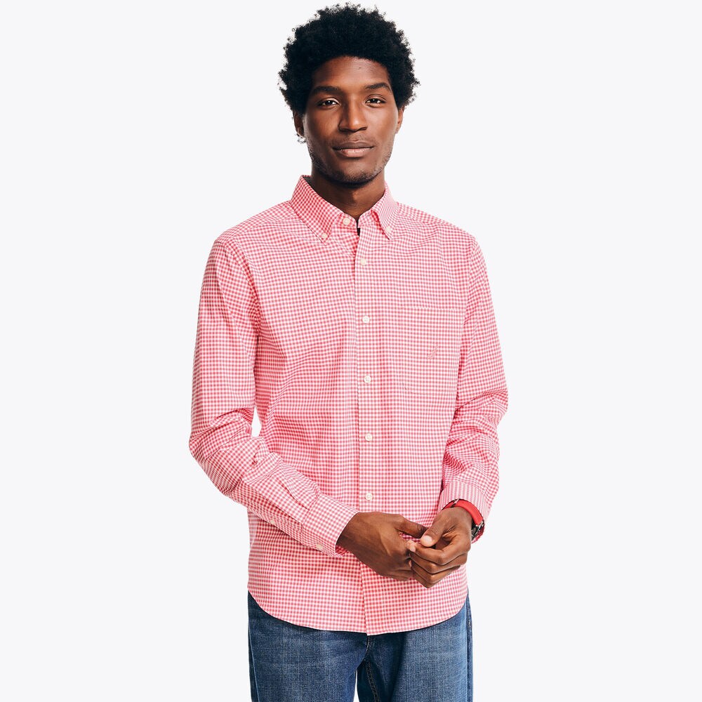 Gingham Plaid Shirt,Melonberry,large