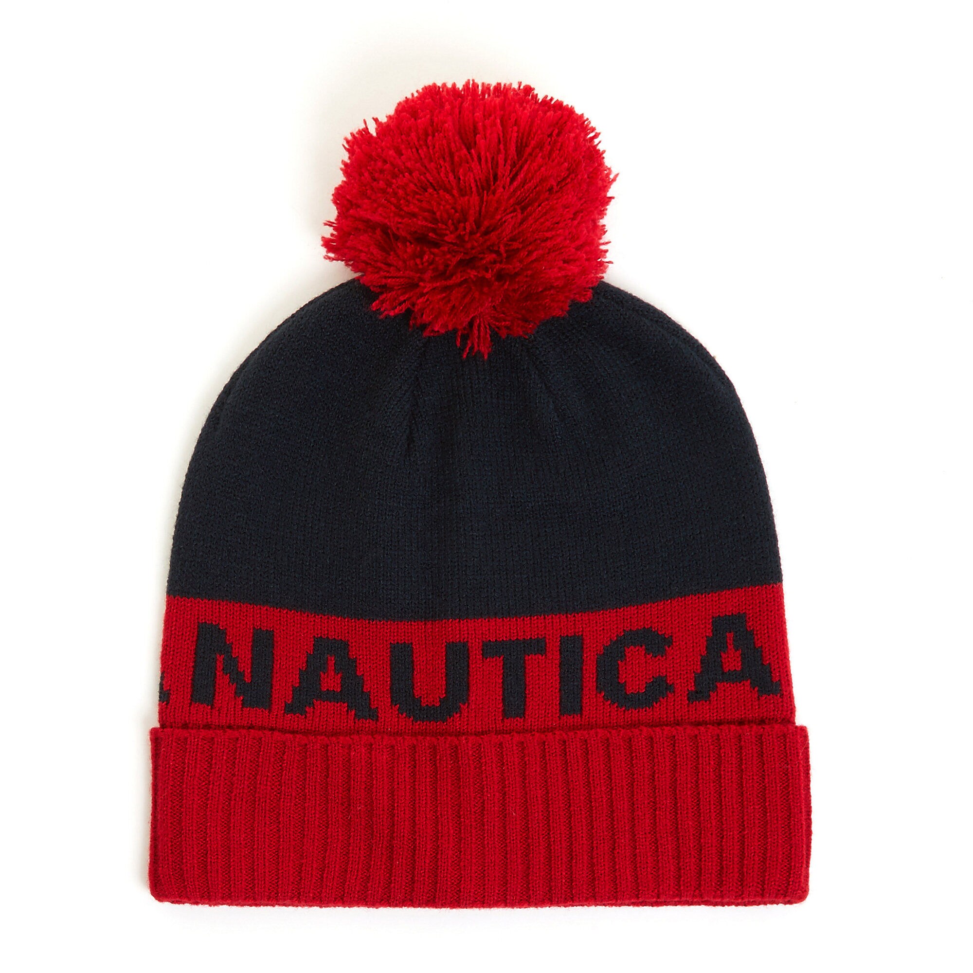 Knit Hat with Logo Pom,Nautica Red,large