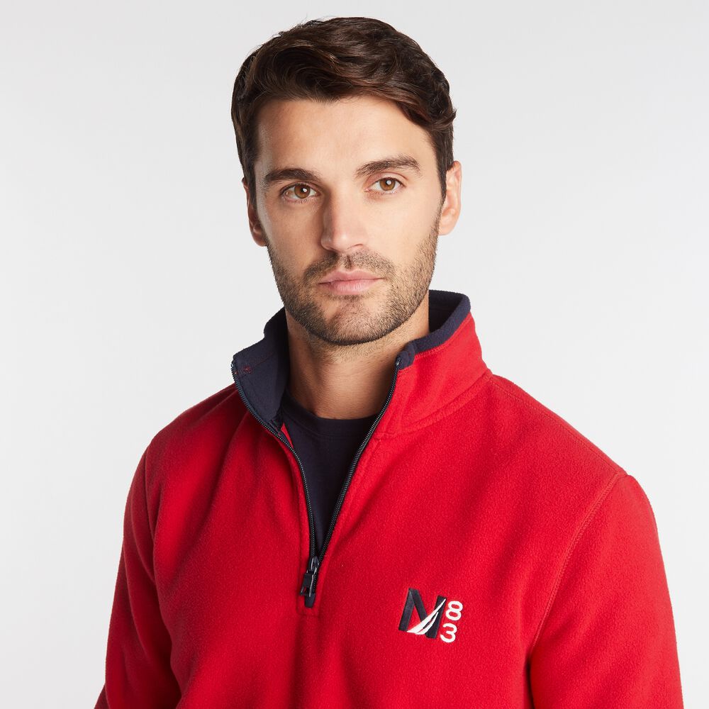 BIG & TALL QUARTER ZIP NAUTEX FLEECE PULLOVER,Nautica Red,large