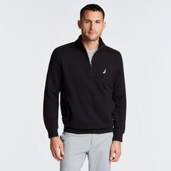 BIG & TALL QUARTER ZIP FLEECE PULLOVER,True Black,large