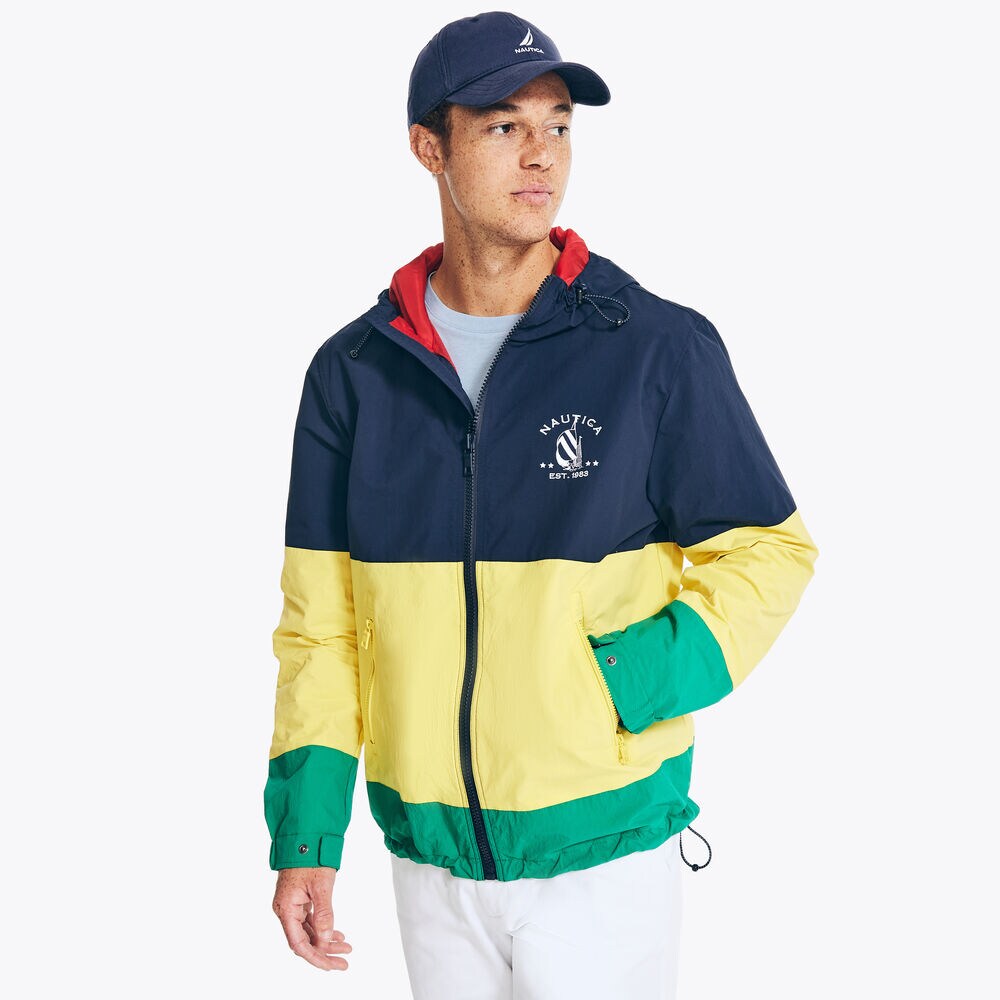 WATER-RESISTANT COLORBLOCK SAILING JACKET,Navy,large