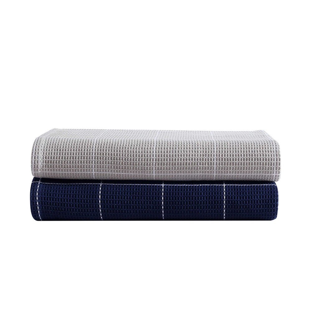 Bridgeport Waffle Grid Navy Full/Queen Blanket,Bali Bliss,large