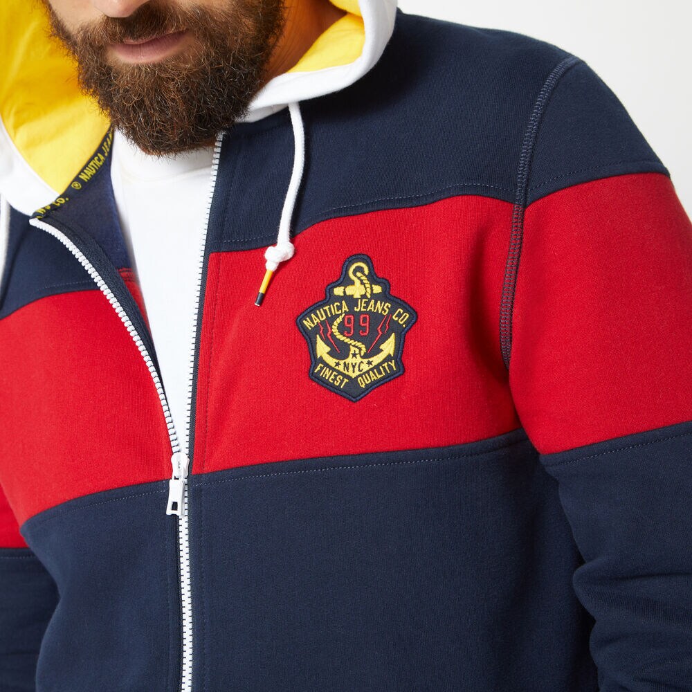 NAUTICA JEANS CO. COLORBLOCK FULL-ZIP HOODIE,Navy,large