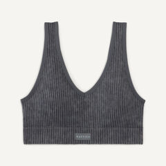 Stonewashed Ribbed Seamless Bra, 2-Pack,Black,large