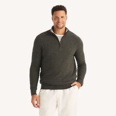 Big & Tall Textured Quarter-Zip Sweater,Charcoal Heather,large