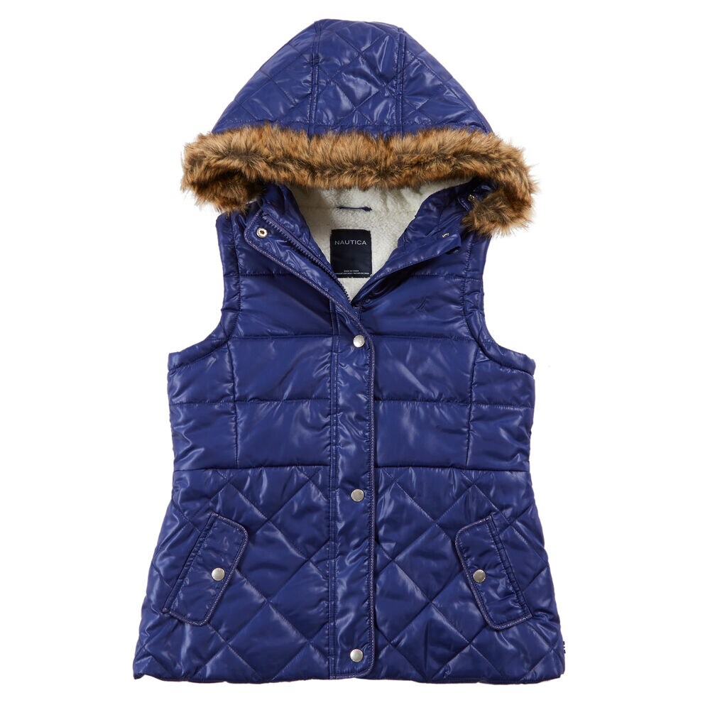 Girls' Sherpa Hooded Vest (7-16),Aqua Isle,large