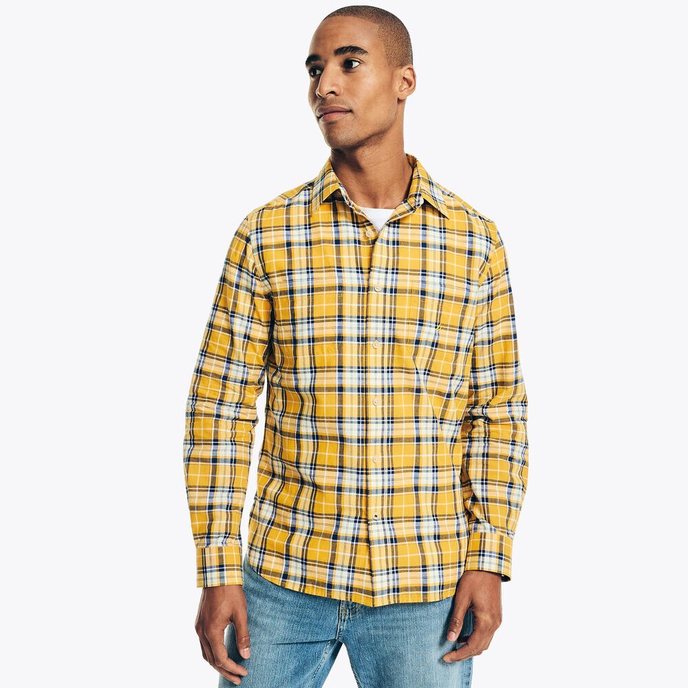 Madras Plaid Shirt,Buoy Yellow,large