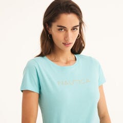 Studded Logo Crewneck T-Shirt,Light Tide Water Wash,large