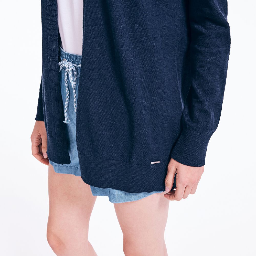 V-NECK OPEN FRONT CARDIGAN,Stellar Blue Heather,large