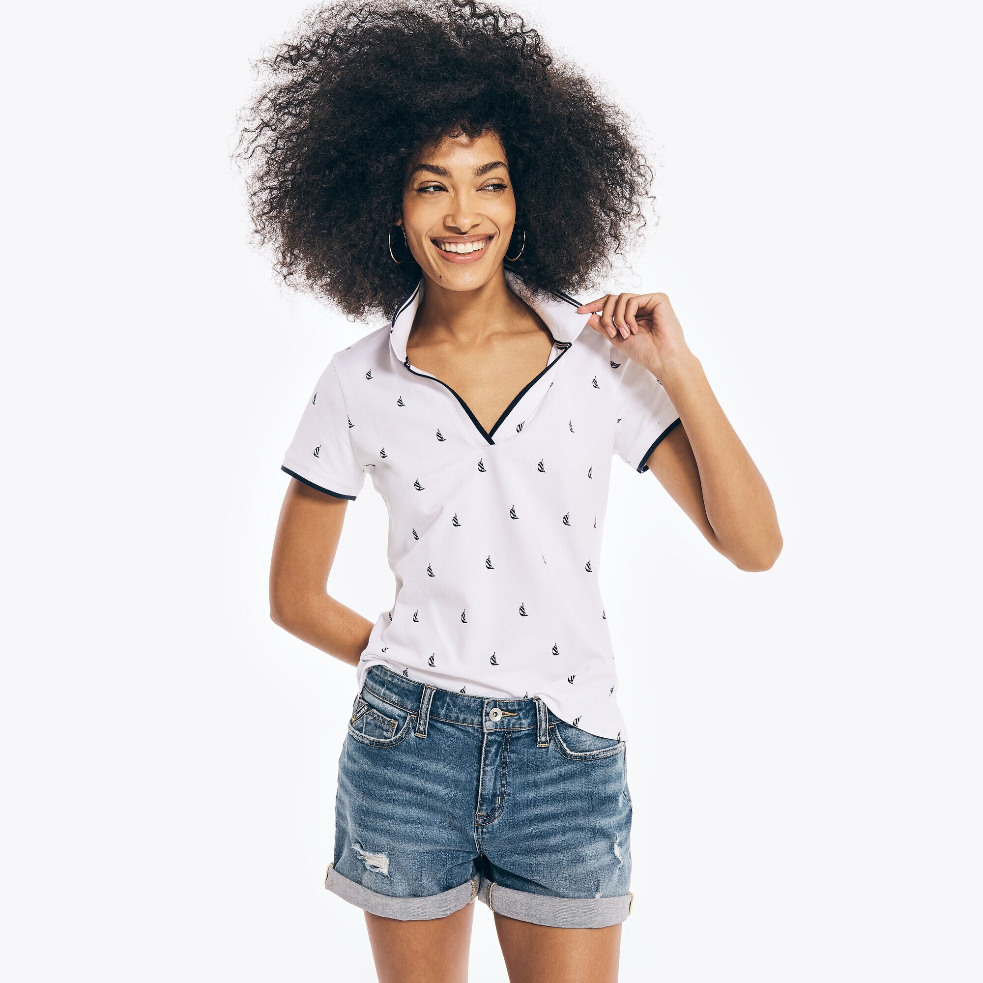 PRINTED SPLIT-NECK POLO,Bright White,large