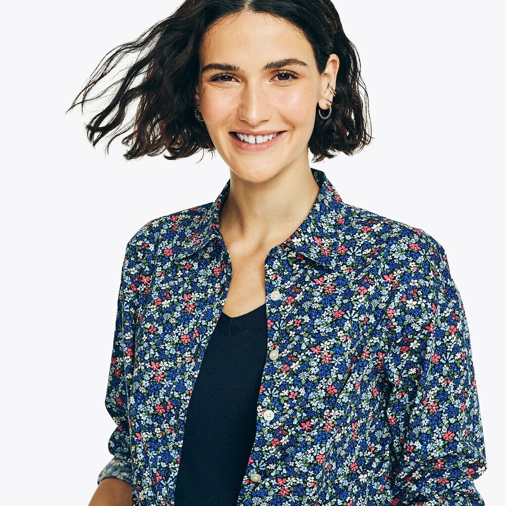 FLORAL PRINT WEEKEND SHIRT,Stellar Blue Heather,large