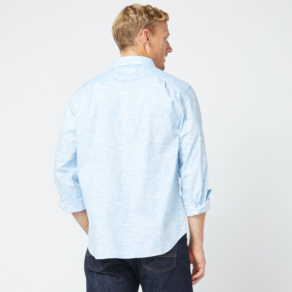 CLASSIC FIT LONG SLEEVE TONAL BOAT PRINT SHIRT,Varsity Blue Wash,large