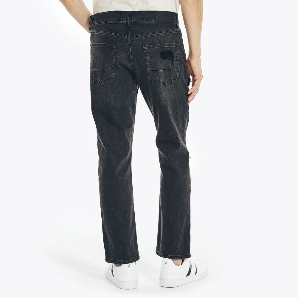 NAUTICA JEANS CO. DISTRESSED STRAIGHT FIT DENIM,Black Ink Wash,large