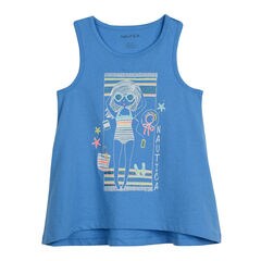 GIRLS' TANK IN TOWEL GIRL GRAPHIC,Atlantic Blue,large