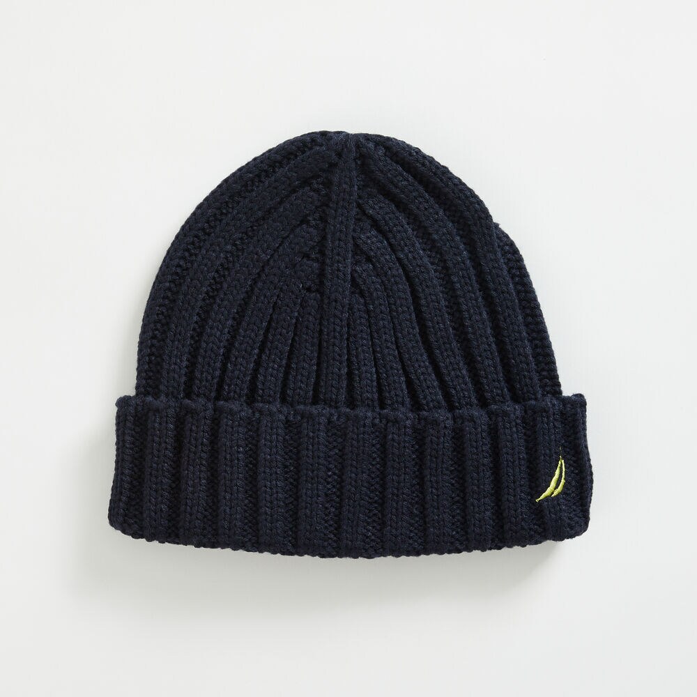 BRAND ICON RIBBED-CUFF BEANIE,Navy,large