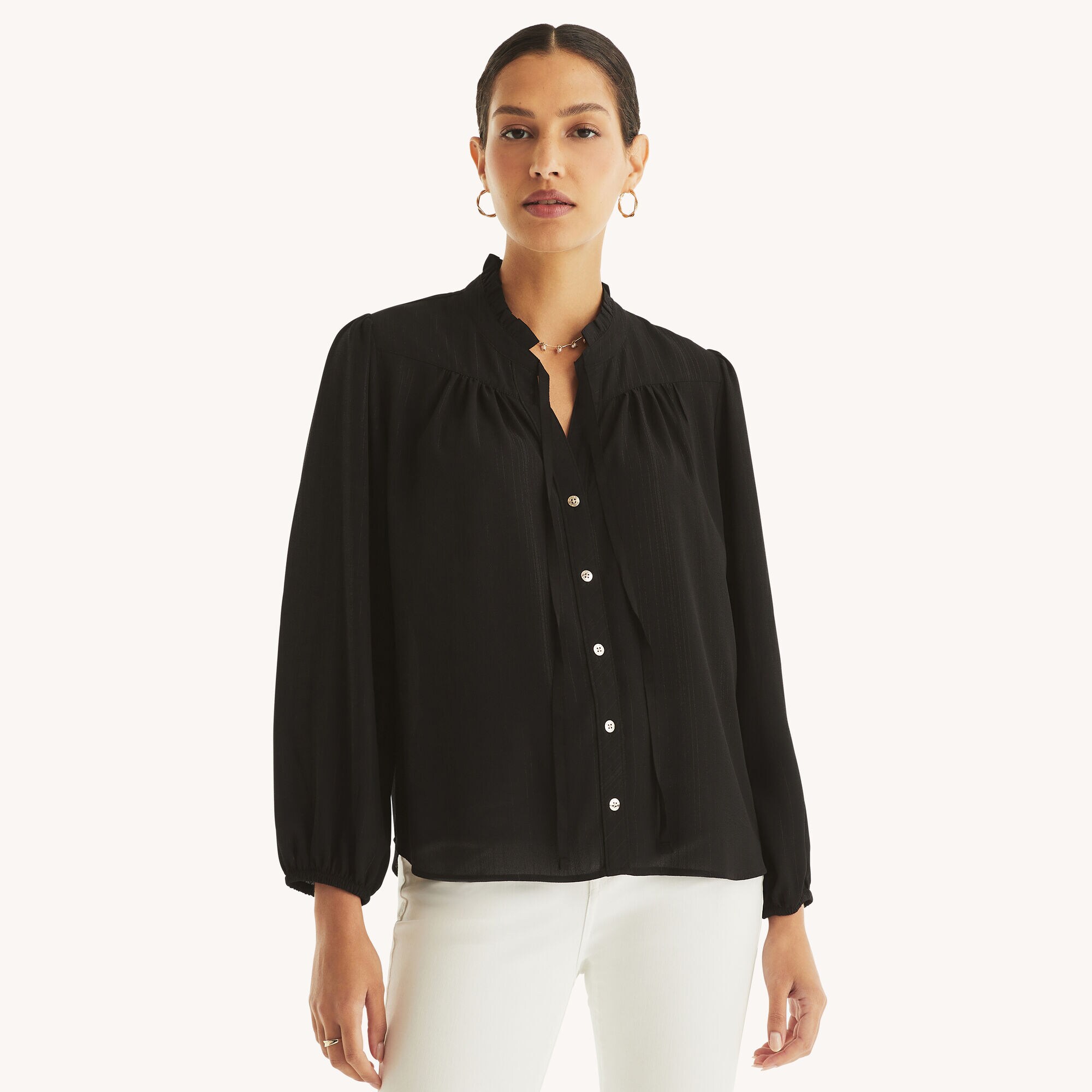 Tie-Front Shirt,True Black,large