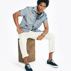 PRINTED CHAMBRAY SHORT-SLEEVE SHIRT,Lapis Blue,large