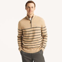 Navtech Striped Quarter-Zip Sweater,Camel Heather,large
