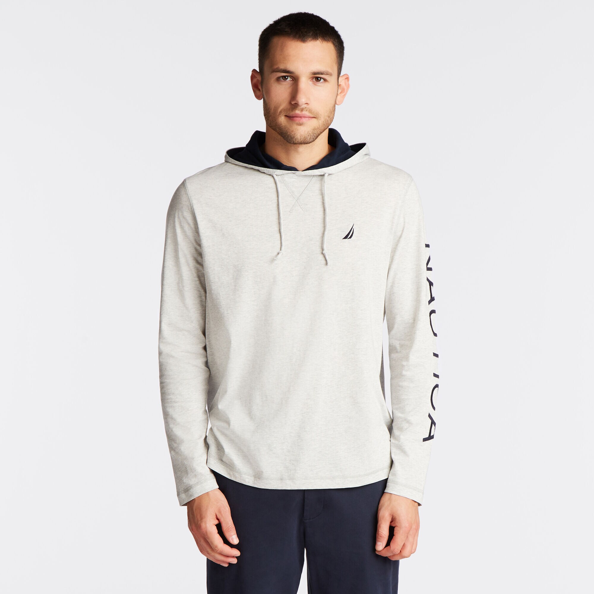 LOGO-SLEEVE PULLOVER HOODIE,Grey Heather,large