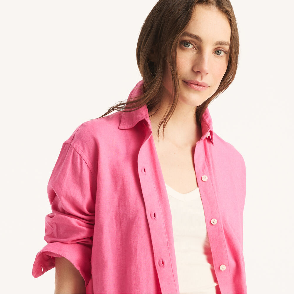 Solid Linen Tunic,Pink,large