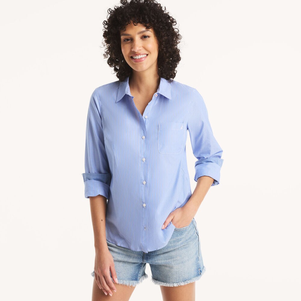 Striped Button-Up Shirt,Dock Blue,large