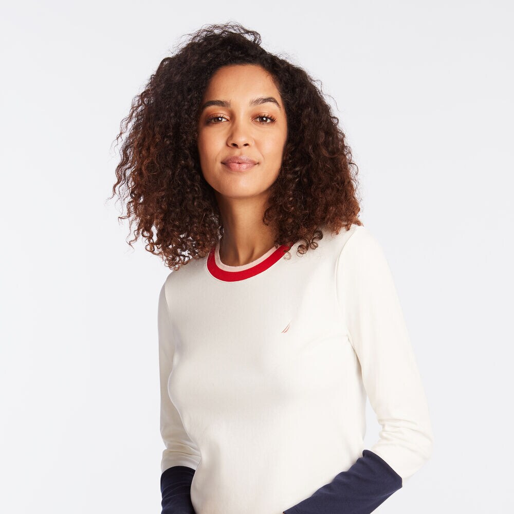 LONG SLEEVE COLORBLOCK TEE,Marshmallow,large