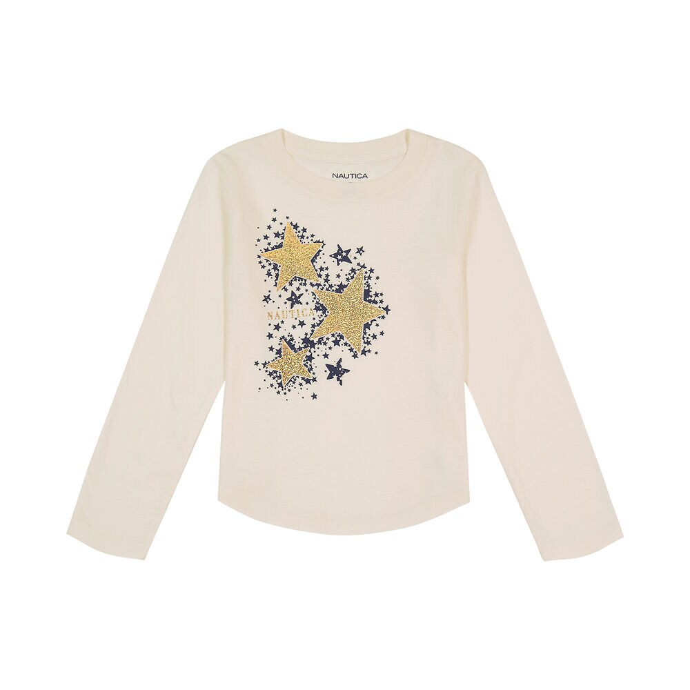 Girls' Foil Graphic Long-Sleeve T-Shirt (7-16),Egret,large