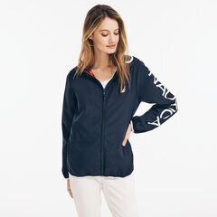 PACKABLE LOGO GRAPHIC HOODED WINDBREAKER,Stellar Blue Heather,large