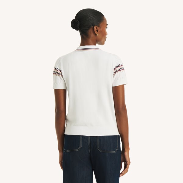 Short-Sleeve Striped Polo Sweater