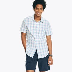 NAVTECH TRIM FIT PLAID SHORT-SLEEVE SHIRT,Bright White,large