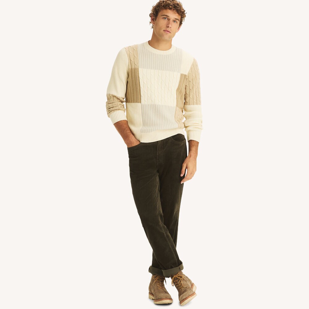 Patchwork Crewneck Sweater,Sail Cream,large