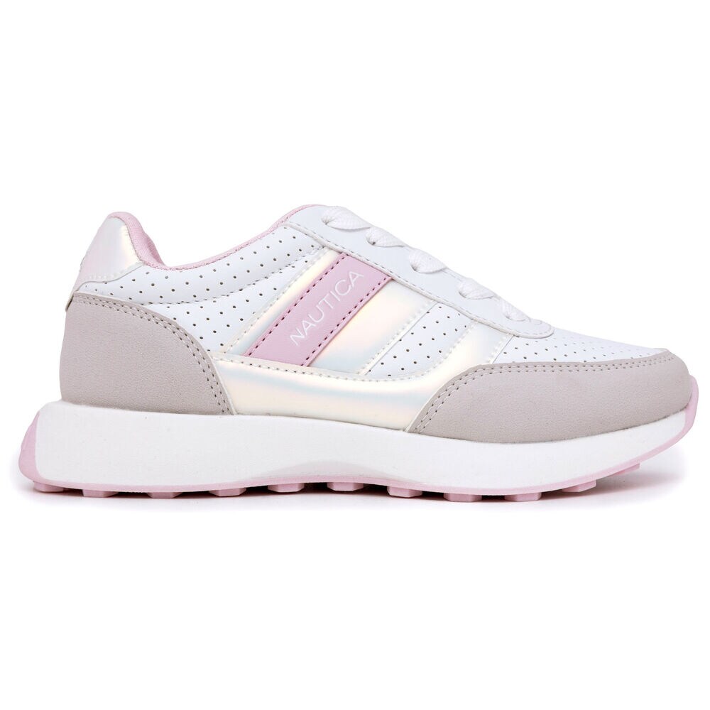 Girls' Holographic Lace-Up Sneaker,Antique White Wash,large