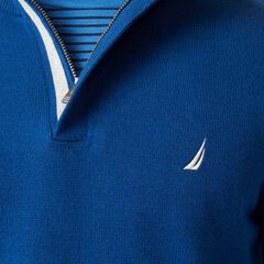 STRIPED-TRIM QUARTER-ZIP SWEATER,Estate Blue,large