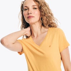V-Neck Deck T-Shirt,Golden Apricot,large