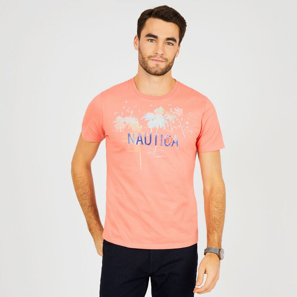 Artist Series Palm Trees T-Shirt,Pale Coral,large