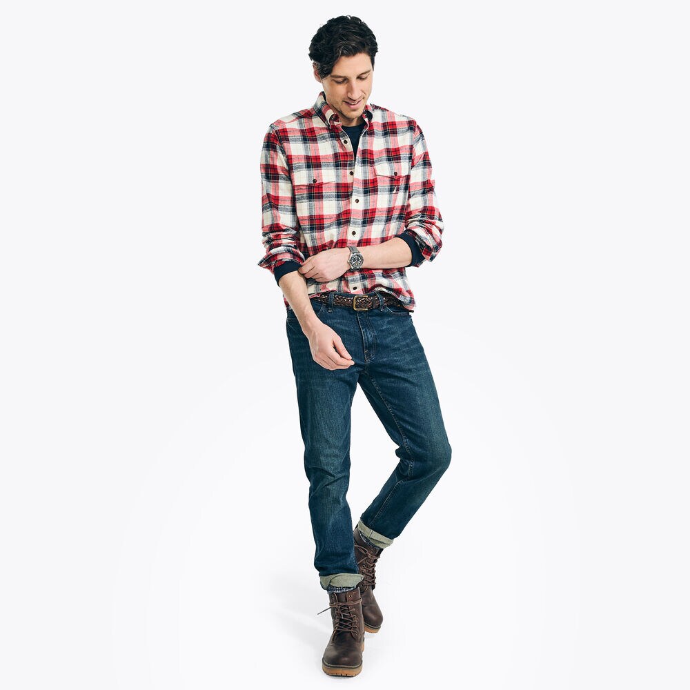 Plaid Flannel Shirt,Almond,large