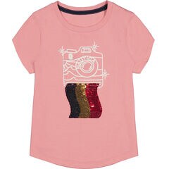 GIRLS' MAGIC SEQUIN CAMERA GRAPHIC T-SHIRT (8-16),Deep Fuschia,large