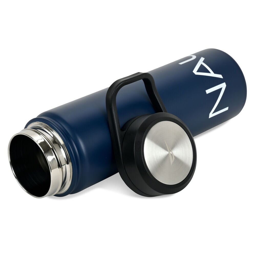 LOGO STAINLESS STEEL ROTATING HANDLE WATER BOTTLE,Navy,large